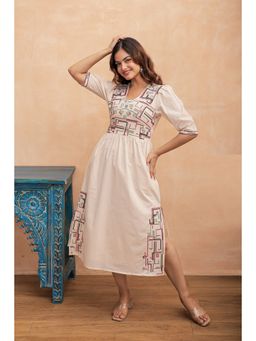 AADEWS - Rakhi Beige Embroidered Midi Dress