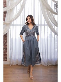 AADEWS - Rakhi Grey Embroidered Midi Dress
