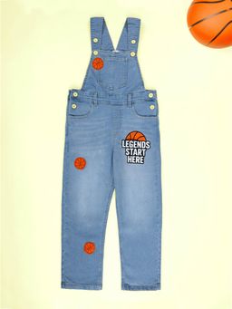 KiddoPanti - Boys Blue Denim Dungaree with Basketballs
