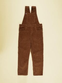 KiddoPanti - Boys Brown Solid Cotton Corduroy Dungarees