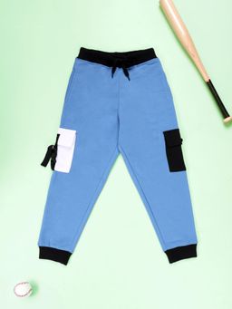 KiddoPanti - Boys Blue Colorblock Cargo Pocket Fleece Joggers