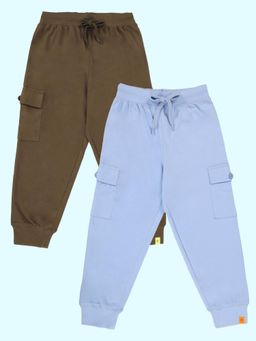 KiddoPanti - Boys Multi-Color Cotton Knit Solid Cargo Joggers (Pack of 2)