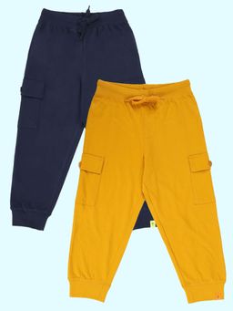KiddoPanti - Boys Multi-Color Cotton Knit Solid Cargo Joggers (Pack of 2)