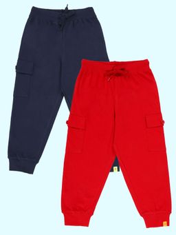 KiddoPanti - Boys Multi-Color Cotton Knit Solid Cargo Joggers (Pack of 2)