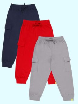 KiddoPanti - Boys Multi-Color Solid Cotton Knit Cargo Joggers (Pack of 3)