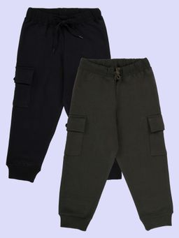 KiddoPanti - Boys Multi-Color Solid Fleece Cargo Pocket Joggers (Pack of 2)