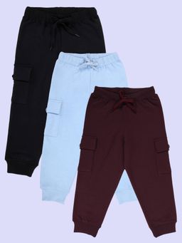 KiddoPanti - Boys Multi-Color Solid Fleece Cargo Pocket Joggers (Pack of 3)