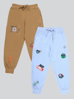 KiddoPanti - Boys Cotton Printed Joggers with Multi Badge (Pack of 2)