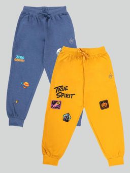 KiddoPanti - Boys Cotton Printed Joggers with Multi Badge (Pack of 2)