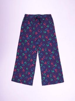 KiddoPanti - Girls Purple Cotton Aop Printed Pyjama with Elasticated Waist Band