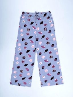 KiddoPanti - Girls Blue Cotton Aop Printed Pyjama with Elasticated Waist Band