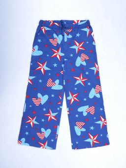 KiddoPanti - Girls Blue Cotton Aop Printed Pyjama with Elasticated Waist Band