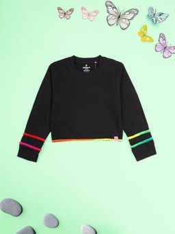 KiddoPanti - Girls Crop Length Full Sleeve Round Neck T-Shirt