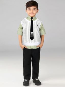 BAD BOYS - Green Stylish Shirt Sleeveless T-Shirt with Pant and Tie