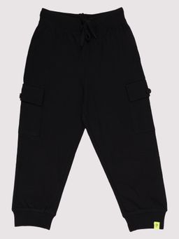 KiddoPanti - Boys Black Cotton Knitted Cargo Pocket Joggers