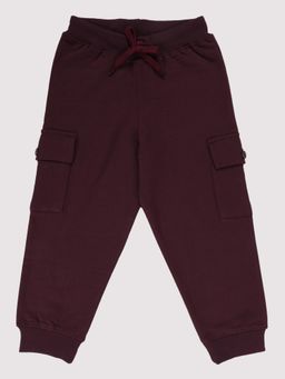 KiddoPanti - Boys Wine Fleece Cargo Pocket Joggers with Ribbed Cuffs