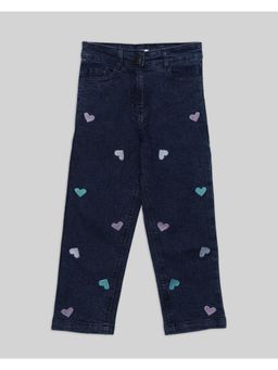 Nautinati - Navy Blue Heart Embroidery Jeans for Girls