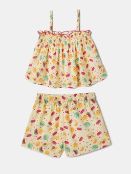 Nautinati - Yellow Printed Top and Shorts for Girls