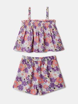 Nautinati - Purple Floral Printed Top and Shorts for Girls
