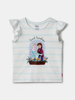 Nautinati - White Frozen and Stripes Print Top for Girls
