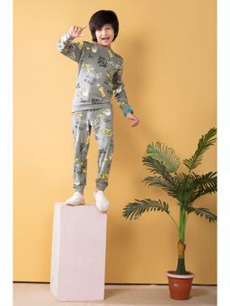 PLUM TREE - Boys Grey Cotton Printed Co-ord Set