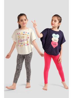 PLUM TREE - Girls Multi-Color Viscose Printed Top and Cotton Leggings (Pack of 2)