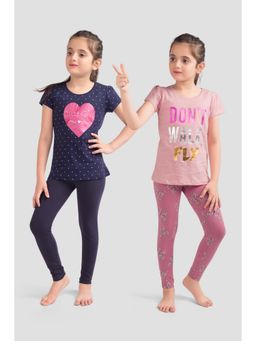 PLUM TREE - Girls Multi-Color Cotton Top and Leggings (Pack of 2)
