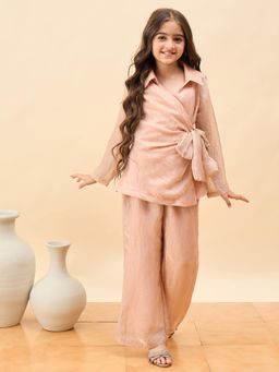 Stylo Bug - Girls Gold Solid Shirt Collar Full Sleeves Co-ord Set