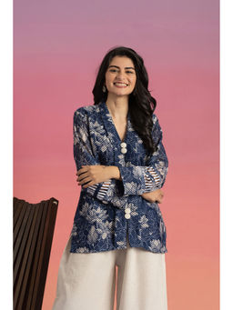 ZNKL - Navy Blue Self Design Regular Fit Top