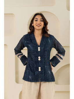 ZNKL - Navy Blue Self Design Regular Fit Top