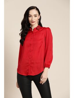 Qurvii - Red Silk Full Placket Shirt