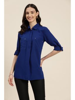 Qurvii - Royal Blue Collar Half Placket Shirt