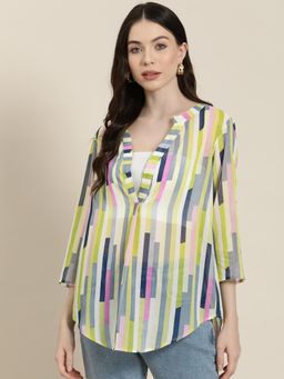 Qurvii - Neon Multi Geometric Print Shirt.