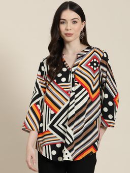 Qurvii - Women Multi Abstract Print Half Placket Shirt