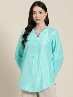 Qurvii - Women Turquoise Half Placket Party Shirt