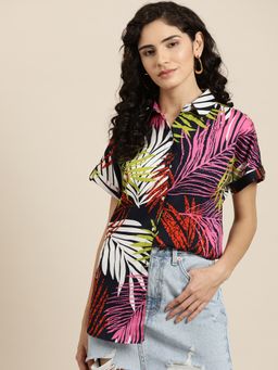 Qurvii - Multi-Print Full Placket with Drop Shoulders Shirt