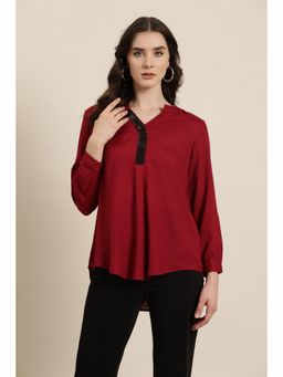 Qurvii - Maroon Rayon Half Placket Shirt