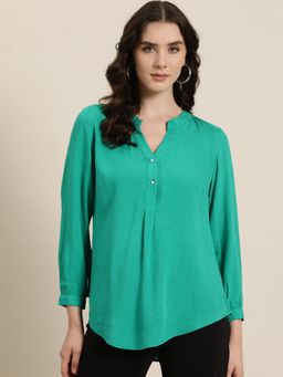 Qurvii - Rayon Dobby Half Placket with Full Cuff Sleeves Shirt