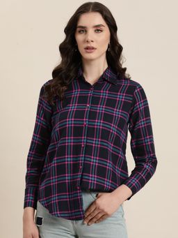 Qurvii - Navy Blue Lurex Button Party Shirt