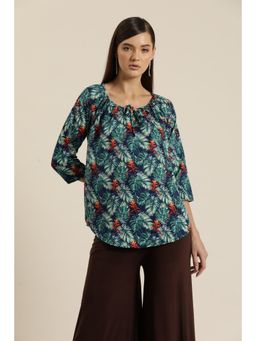 Qurvii - Green Tropical Half Placket Shirt