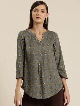 Qurvii - Rayon Floral Half Placket Shirt