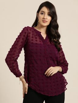 Qurvii - Purple Swiss Dott Half Placket Shirt