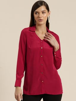 Qurvii - Pink Crepe Full Placket Shirt