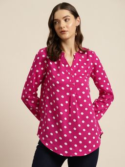 Qurvii - Hot Pink and White Polka Dot Shirt