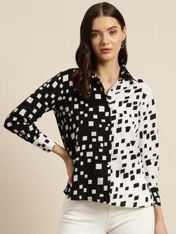 Qurvii - Black and White Geometric Print Shirt