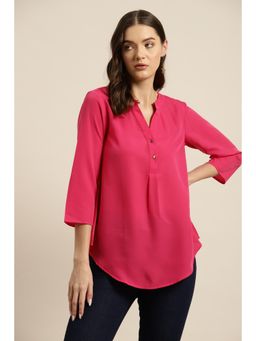 Qurvii - Hot Pink Crepe Half Placket Shirt.