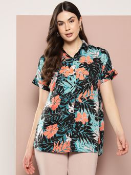 Qurvii - Multi Tropical Print Full Placket Resort Shirt