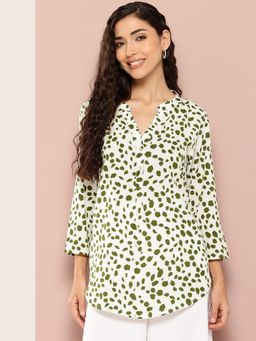 Qurvii - Olive and Ivory Half Placket Mandarin Collar Shirt