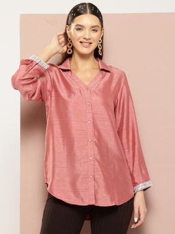 Qurvii - Sequins Embellished Silk Collar Shirt