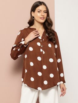 Qurvii - Brown and White Big Polka Dot Shirt